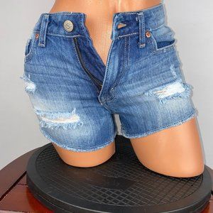 Aeropostale High Rise Shorty Denim Shorts Juniors 00 Distressed Cutoff Festival
